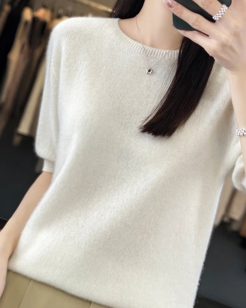 Wool Crew Neck Short-Sleeved Knit Sweater