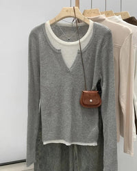 Contrast Color Knit Pullover