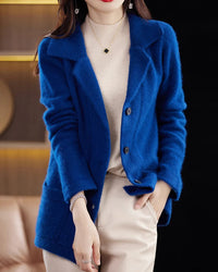 Mink Cashmere Tailored-Collar Knit Cardigan