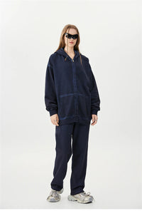 Zipper Washed Distressed Oversized Cotton Hoodies