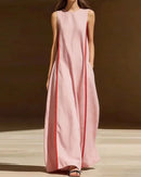 Patchwork Pocket Sleeveless Maxi Dress