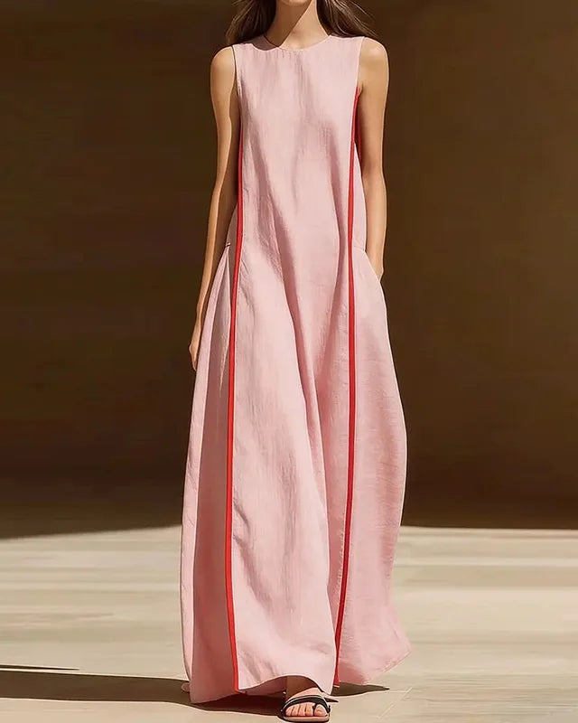Patchwork Pocket Sleeveless Maxi Dress