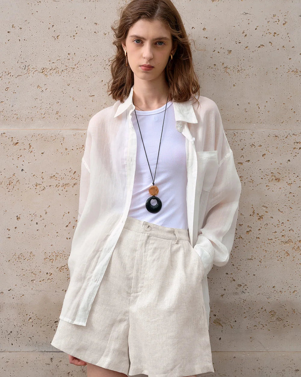 High-Waisted Casual Linen Shorts