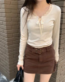 Bow Patchwork Long-Sleeve Top