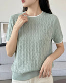 Hollow Knit Cotton Short Sleeve Top