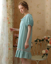 Cotton Short Sleeves Lace Nightdress