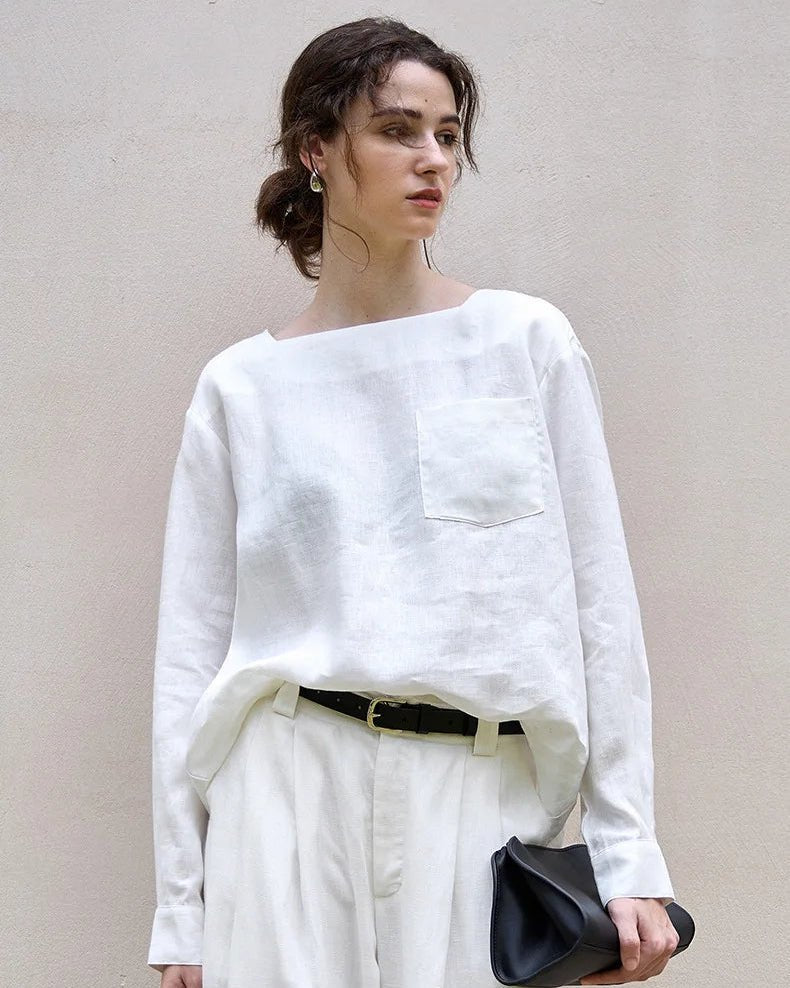 Retro One-Shoulder Collar Casual Loose T-Shirt