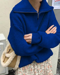 Oversized Knit Turtleneck Zipper Pullover Sweater