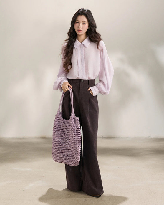 High-Waist Pleated Wide-Leg Trousers