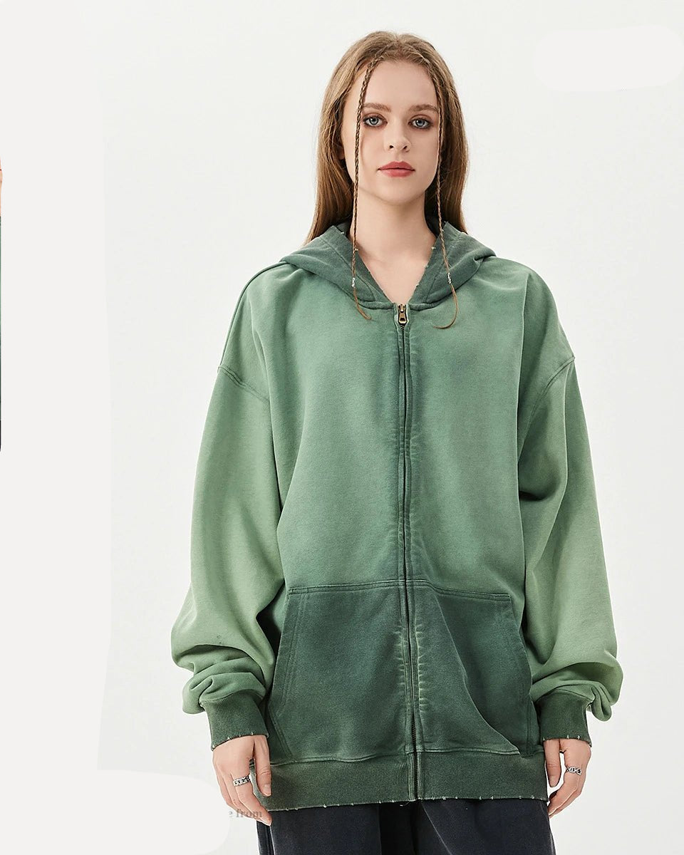Oversized Cotton Zipper Washed Hoodies