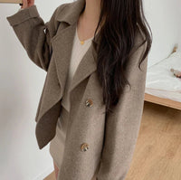 Turn Down Collar Double Breasted Short Wool Coat