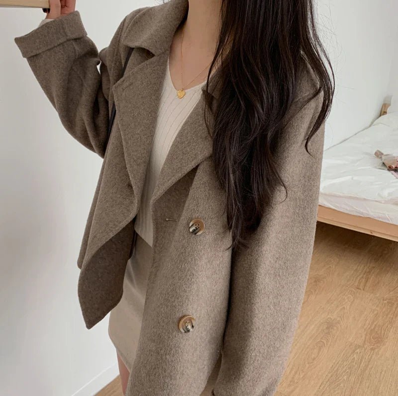 Turn Down Collar Double Breasted Short Wool Coat