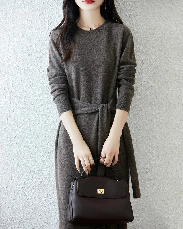 Merino Wool Belted Knit Dress