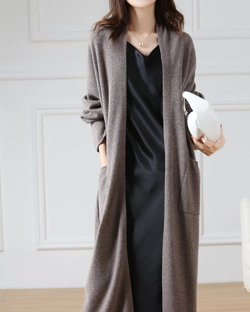 Wool Longline Open-Front Cardigan