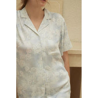 Satin Printed Short-sleeved Shirt & Pants Pajama Set