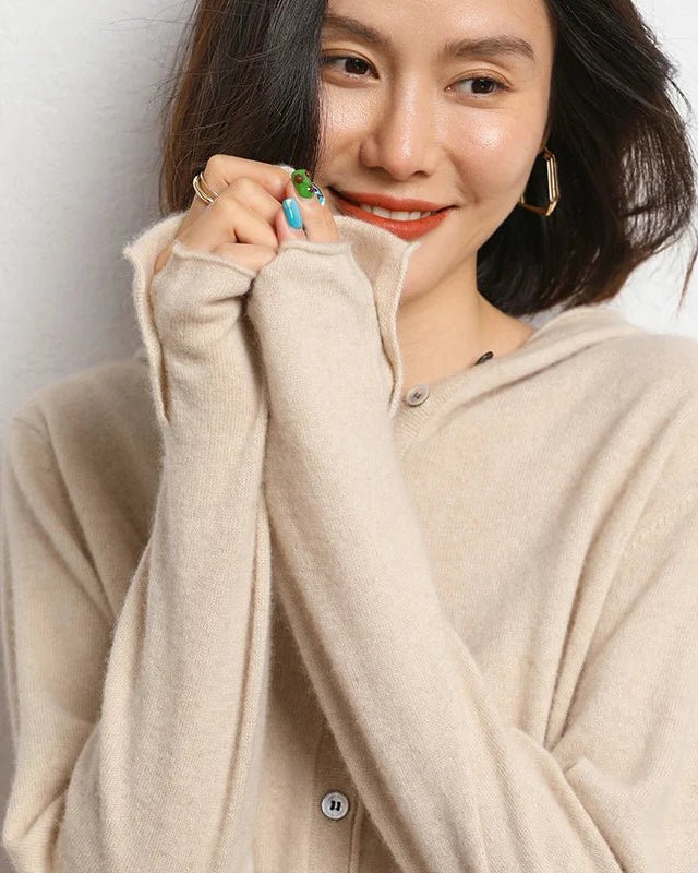 Cashmere Knitted Hooded Cardigan