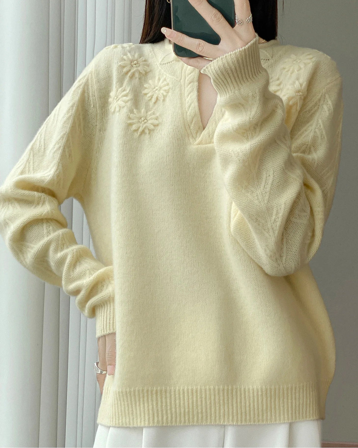 Floral-Embroidered Wool Sweater