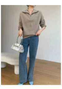 Gentle Herd Lapel Zipper Cashmere Pullover