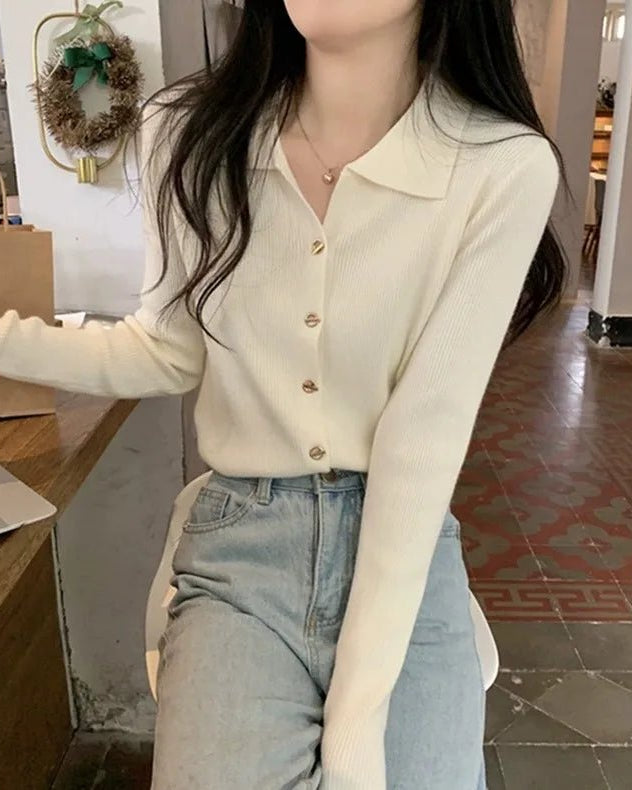 Polo Lapel Knit Cardigan