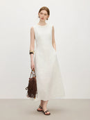 Wood Ear Edge Linen Round Neck Sleeveless Dress
