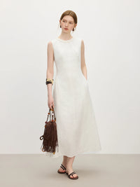 Wood Ear Edge Linen Round Neck Sleeveless Dress
