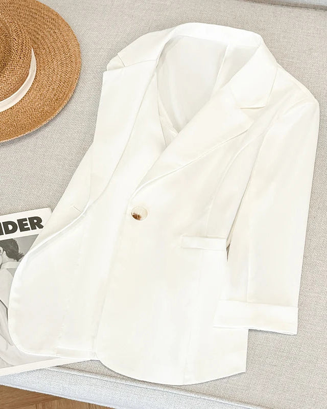 Relaxed Three-Quarter Sleeve Suit Jacket