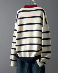 Striped Round Neck Knit Cardigan