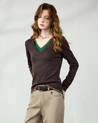 Slim-Fit Double-Layer Wool Blend V-Neck Sweater