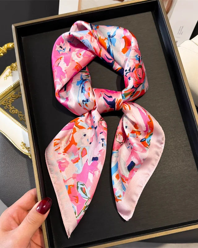 Floral Print Satin Square Scarf