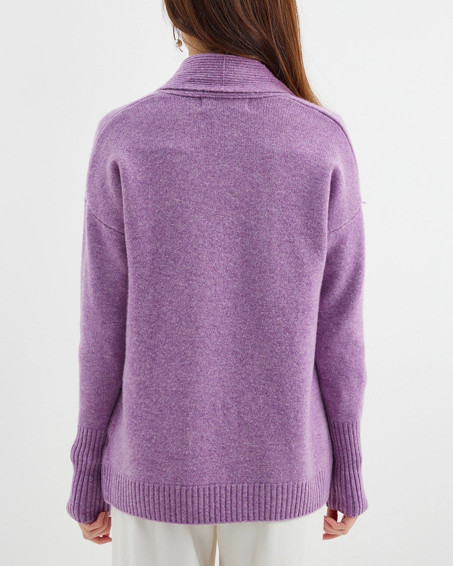Merino Wool Solid Scarf Collar Loose Knit Cardigan