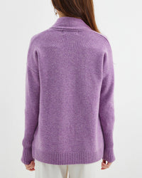 Merino Wool Solid Scarf Collar Loose Knit Cardigan