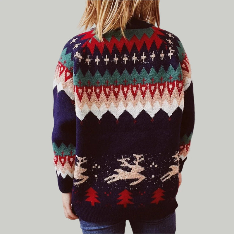 Loose Geometric Elk Jacquard Sweater