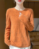 Wool O-Neck Hollow-Out Pullover Sweater