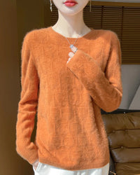 Wool O-Neck Hollow-Out Pullover Sweater
