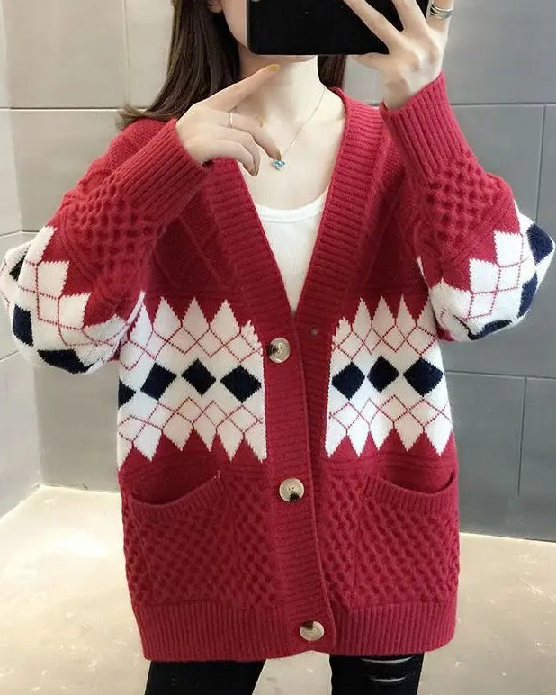 Vintage Plaid Single Breasted Cardigan