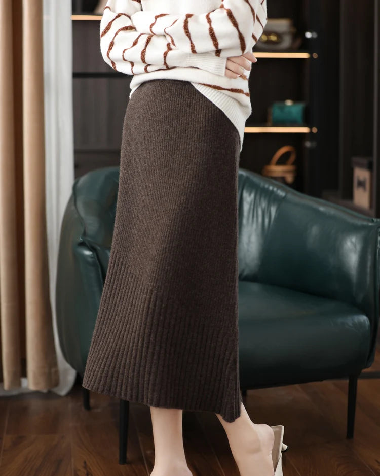 Pure Cashmere Slim Knit Midi Skirt