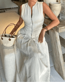 Zippered Pleated Sleeveless Fitted Dress