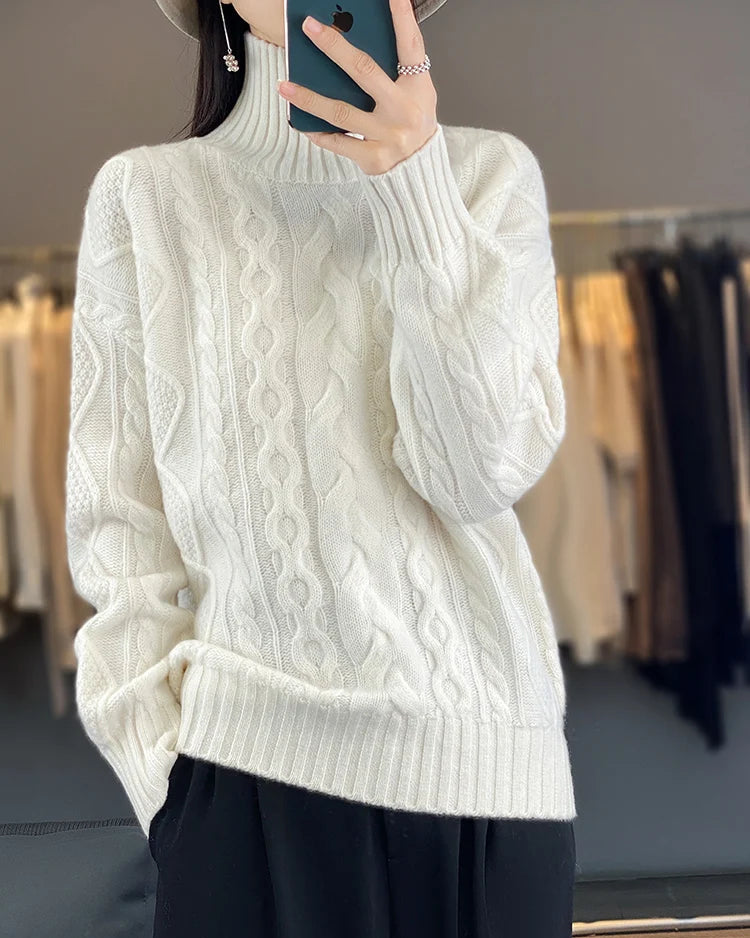 Merino Wool Twist Turtleneck Sweater