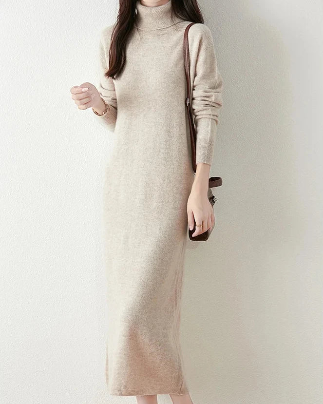 Merino Wool Turtleneck Knit Dress