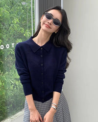 Cashmere Polo Collar Short Cardigan