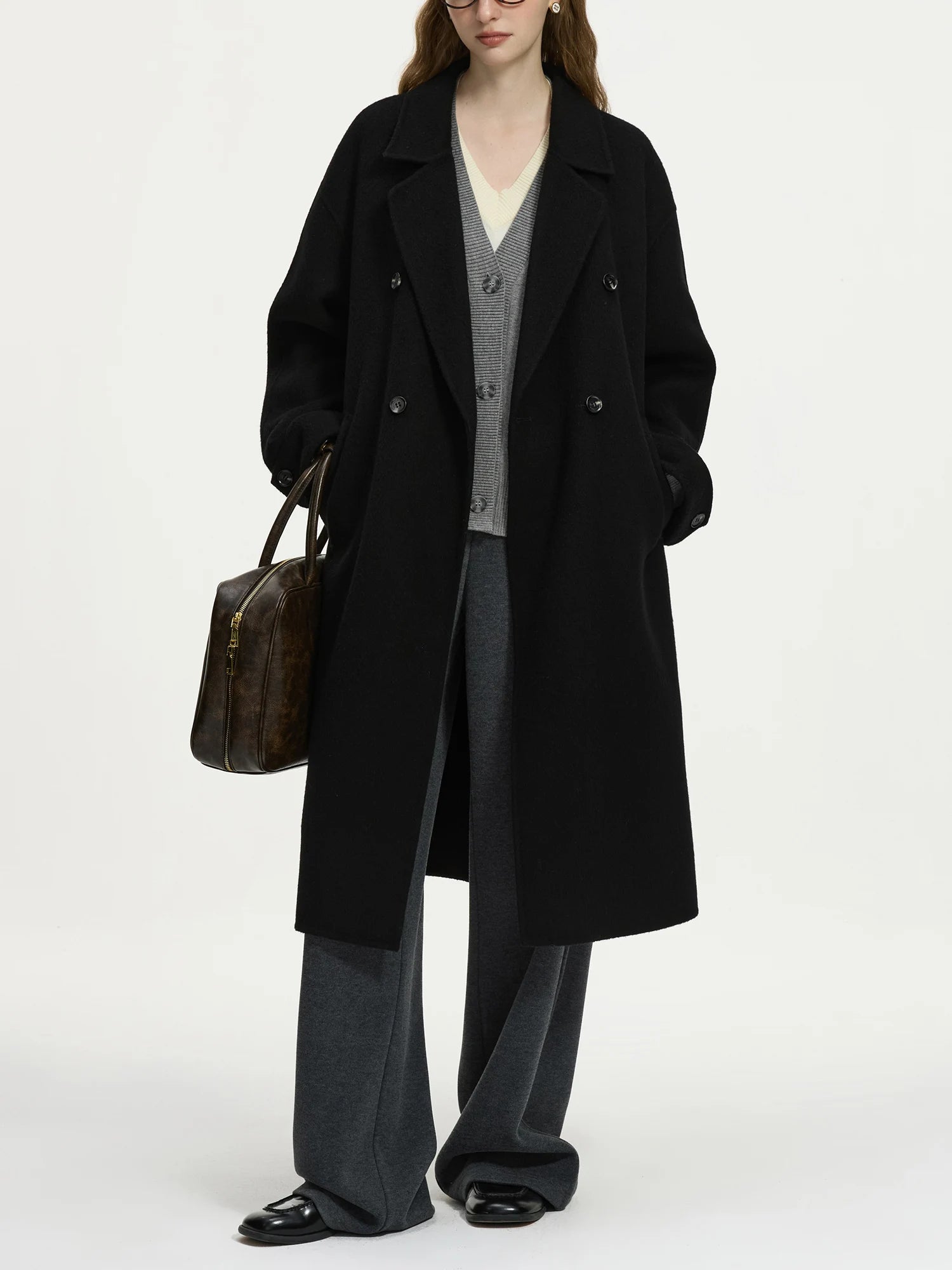 100% Wool Double Sides Tweed Long Coat