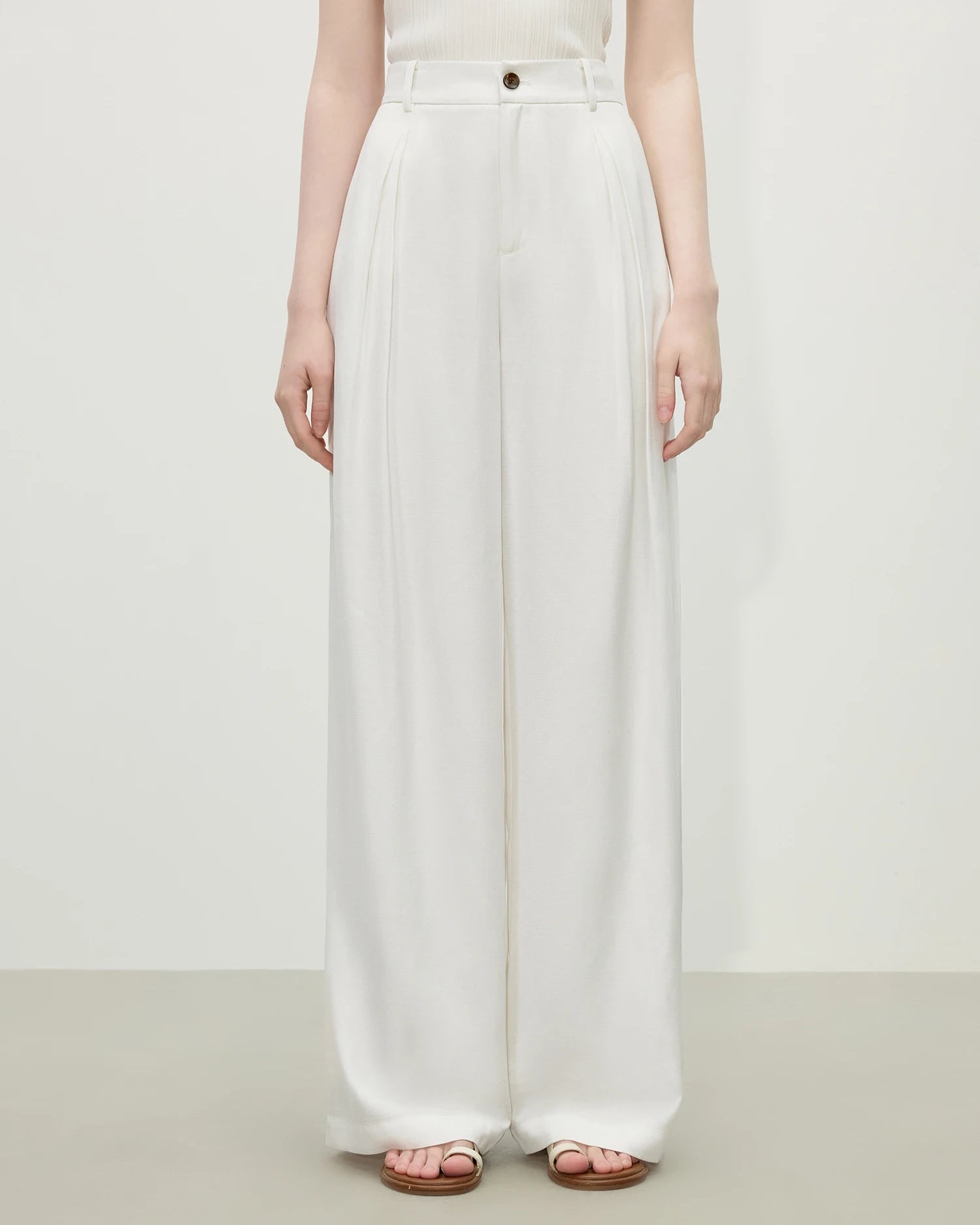 Linen Blend High-Waist Wide-Leg Pants