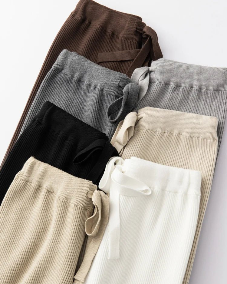 Ribbed Knitted Wide Leg Wool Pants