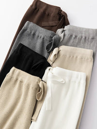 Ribbed Knitted Wide Leg Wool Pants