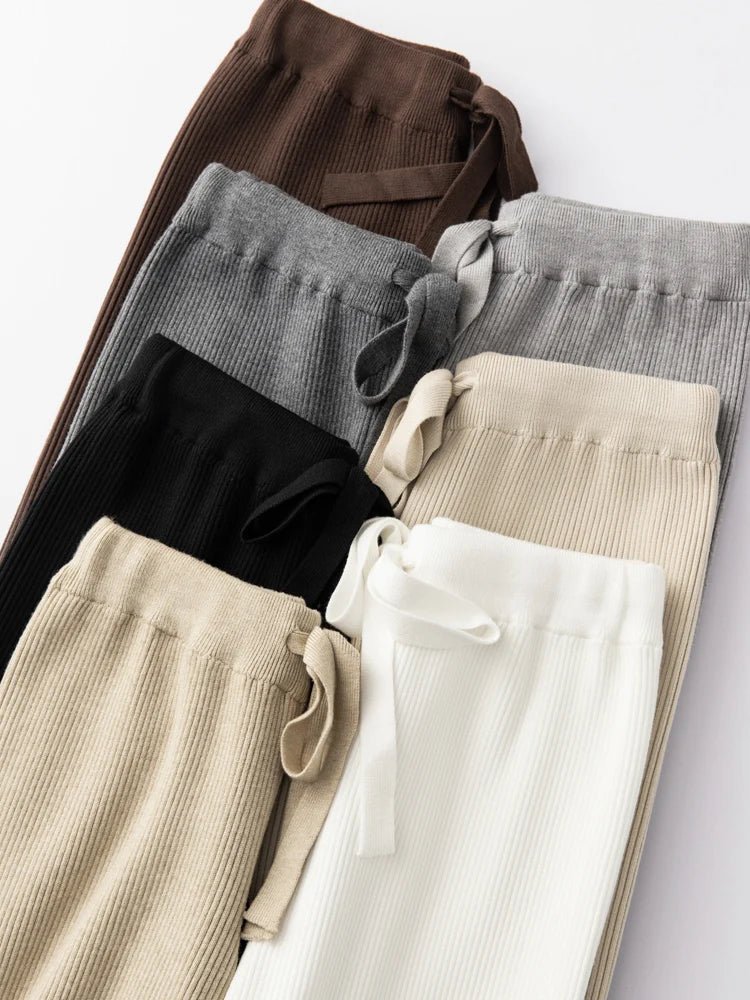 Ribbed Knitted Wide Leg Wool Pants