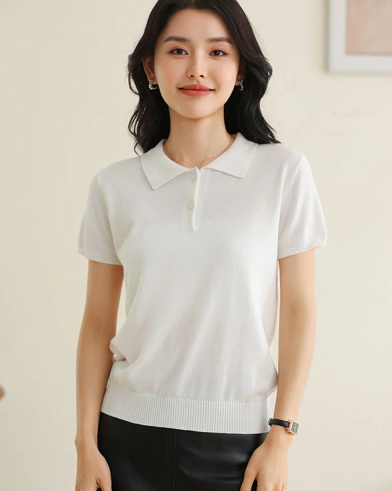 Soft Knit Polo Collar Top