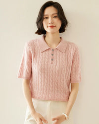 Cashmere Cable Knit Short Sleeve Top