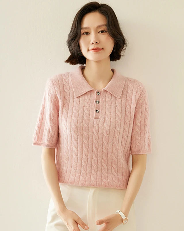 Cashmere Cable Knit Short Sleeve Top