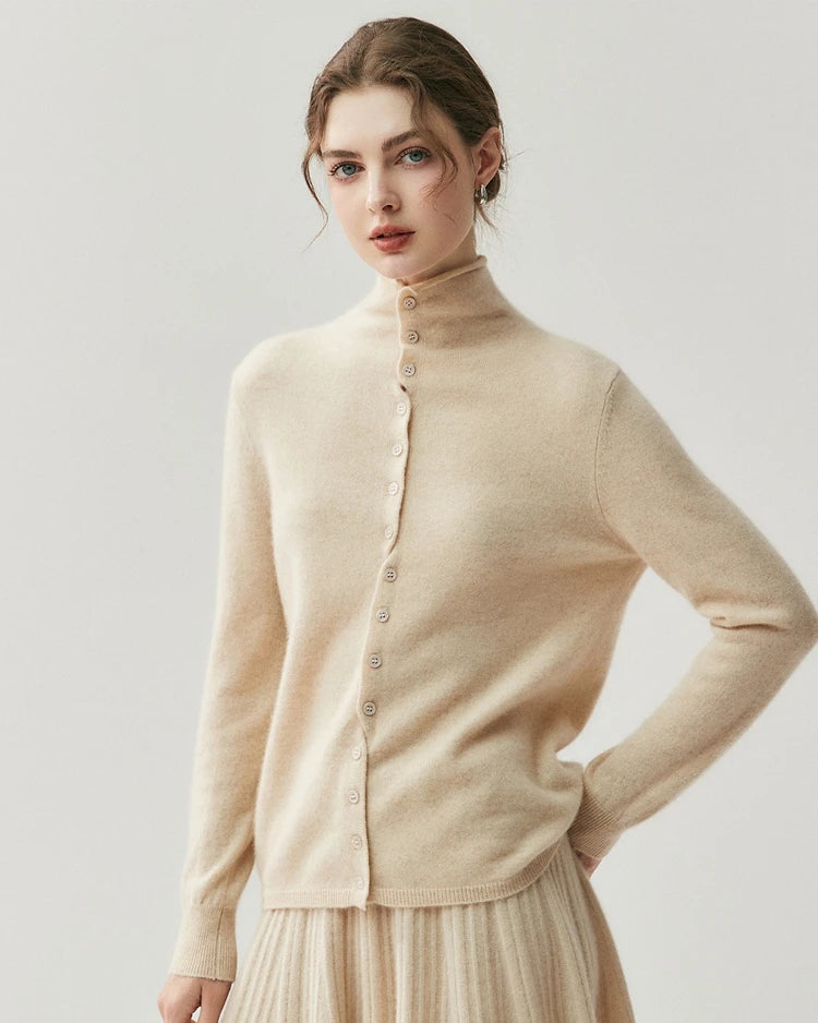 Cashmere Reversible Turtleneck Cardigan Sweater