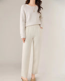 Merino Wool Solid High Waist Knit Pencil Trousers